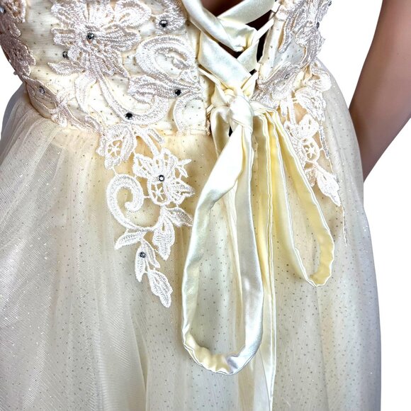 Ivory & Cream Lace & Tulle Short Dress With Rhinestone Accents Size 8 Elegant NW - Picture 12 of 13